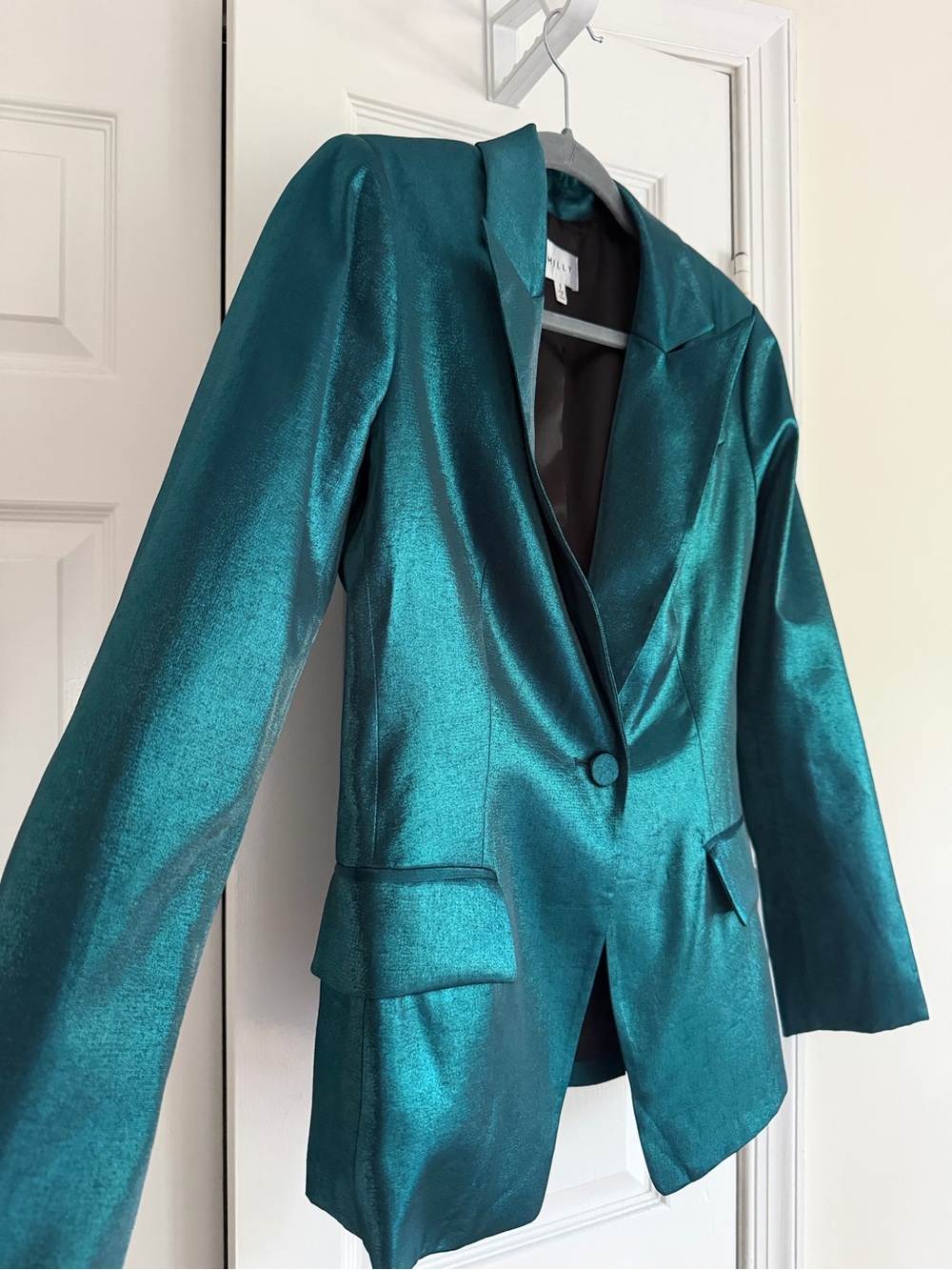 Milly Avery Emerald Glazed Satin Blazer Size 6 NWOT - Picture 12 of 13